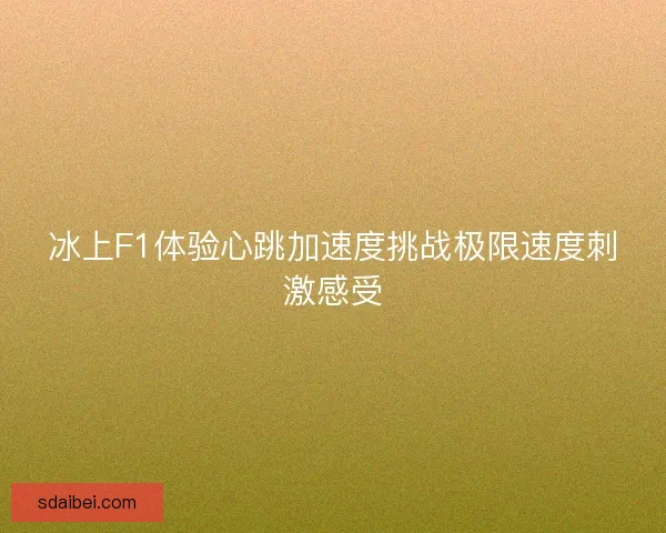 冰上F1体验心跳加速度挑战极限速度刺激感受