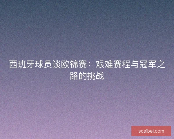西班牙球员谈欧锦赛：艰难赛程与冠军之路的挑战